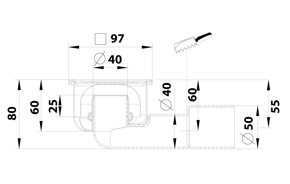 cross-sectionBlücher Compact vloerput 182.101.040