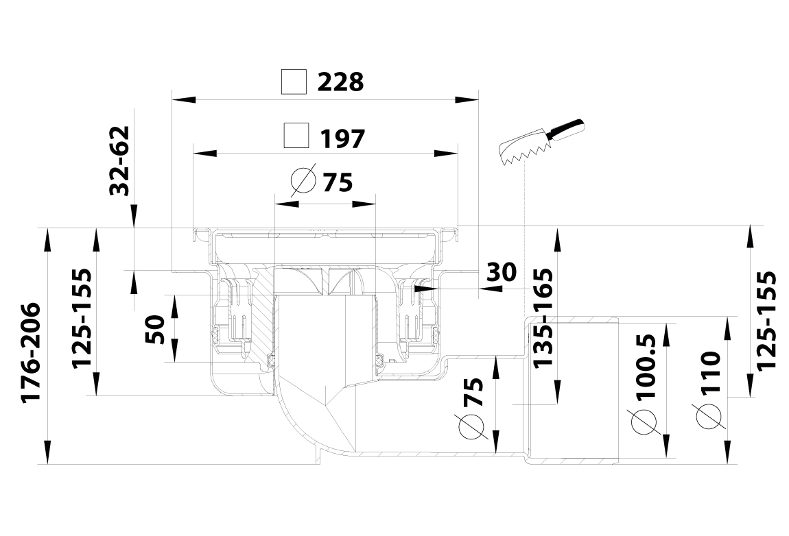 cross-sectionBlücher Compact vloerput 799.2983AJ
