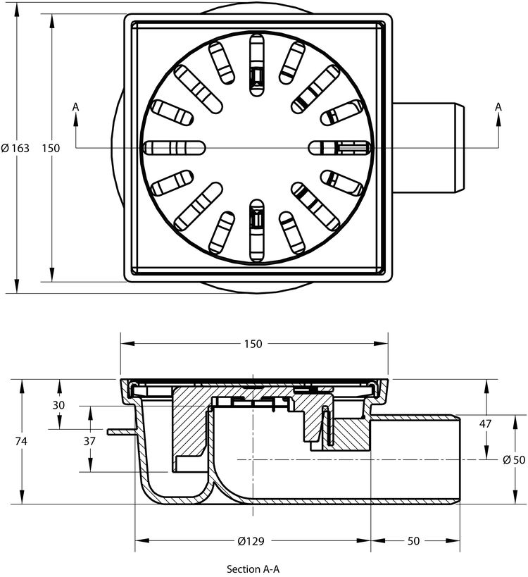 cross-sectionAquaberg vloerput 4116RS-316
